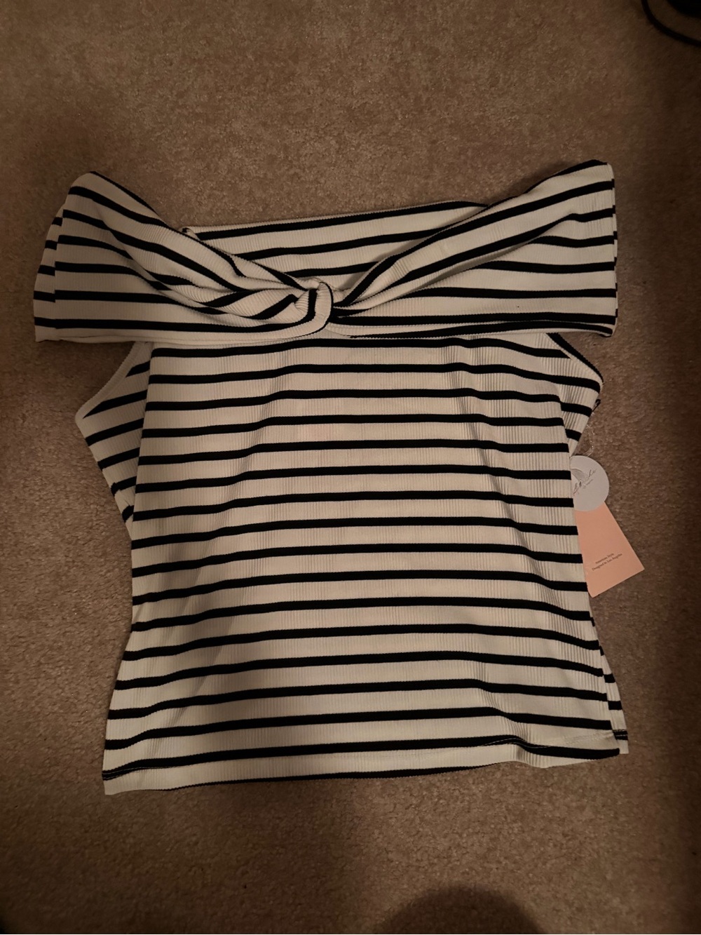 Striped Off-Shoulder Knit Top in Black & White